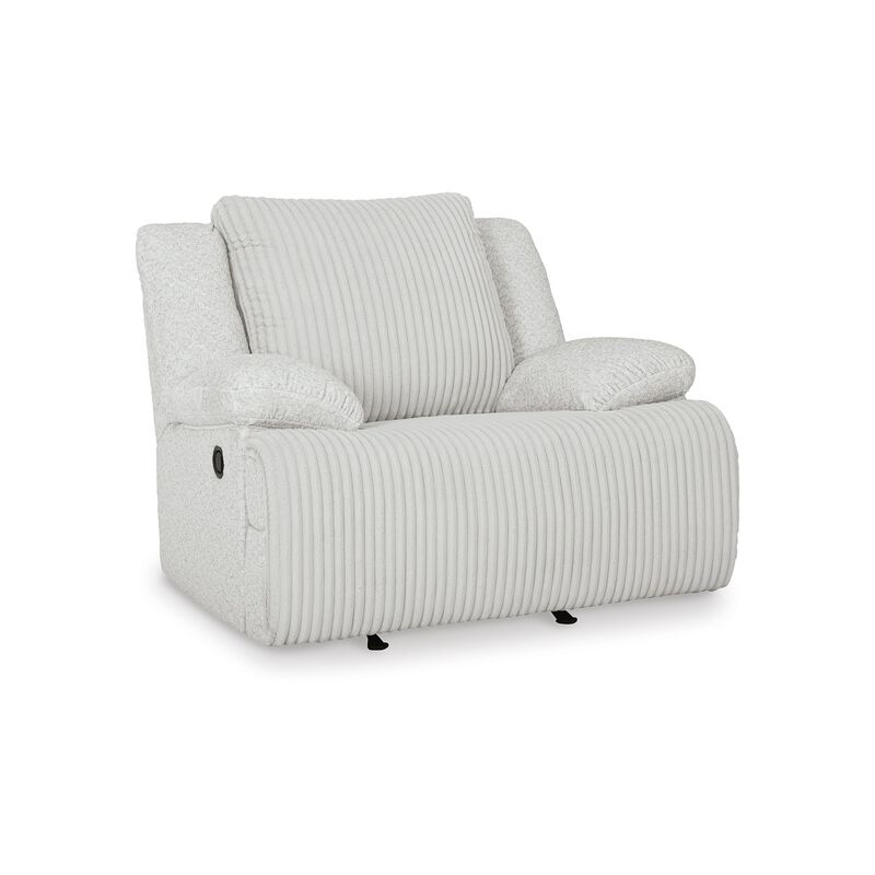 Vincent Manual Rocker Recliner Chair, White Corduroy, Pillow Arms - Benzara