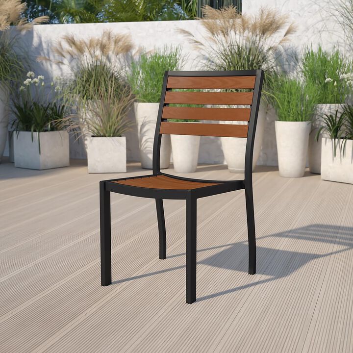 Flash Furniture Lark Outdoor Stackable Side Chair with Faux Teak Poly Slats