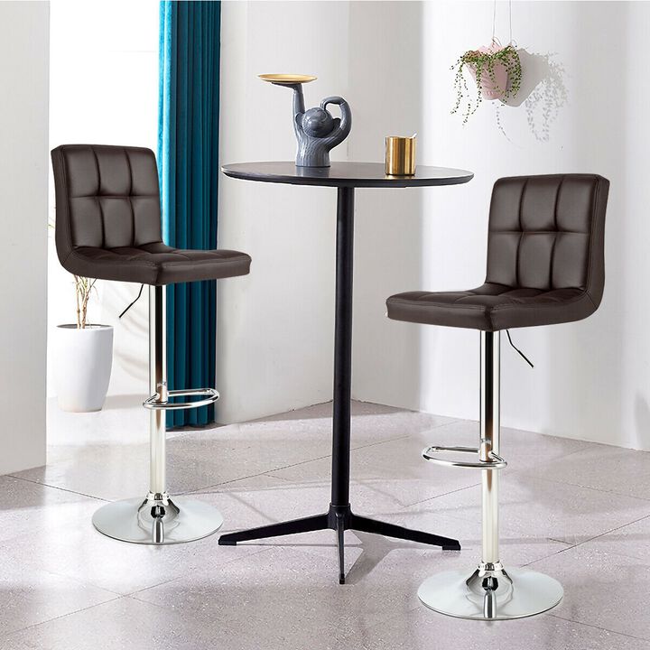Set of 2 Square Swivel Adjustable PU Leather Bar Stools with Back and Footrest