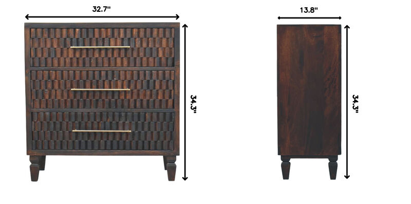 Artisan Furniture Solid Wood Arno Chest ,Mocha Tone,3-Drawers image number 8