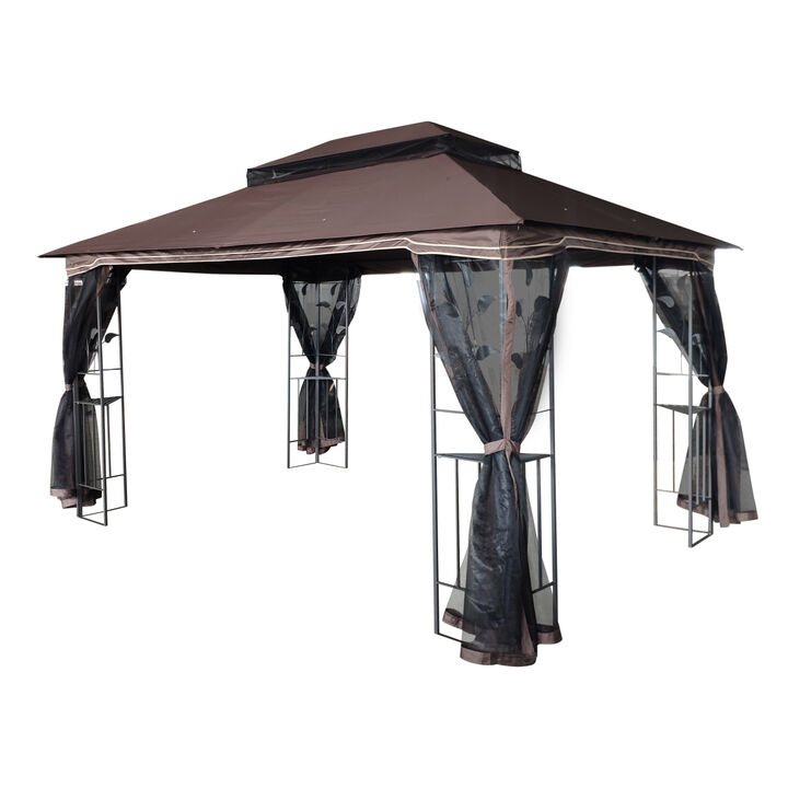 13 x 10 Outdoor Patio Gazebo Canopy Tent With Ventilated Double Roof And Mosquito net(Detachable Mesh Screen On All Sides), Suitable for Lawn, Garden, Backyard and Deck, Brown Top