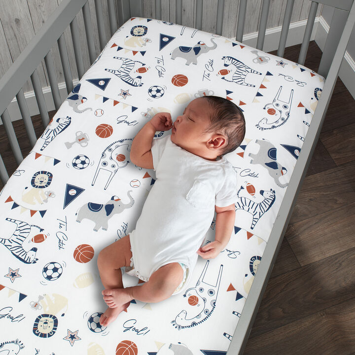 Lambs & Ivy Hall of Fame Animals/Sports 100% Cotton Fitted Baby Crib Sheet