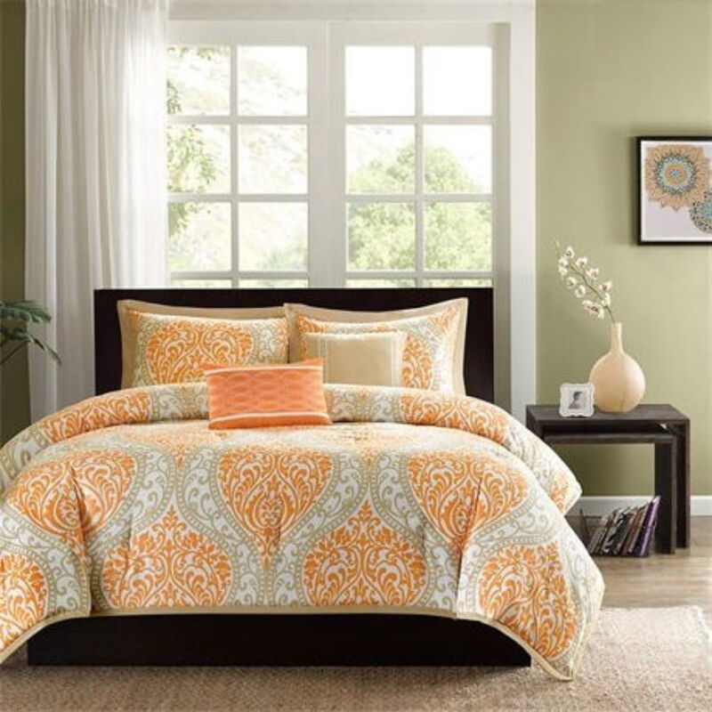 Soft Damask Print Comforter Set 4 Piece with Coordinated Bedding Accessories