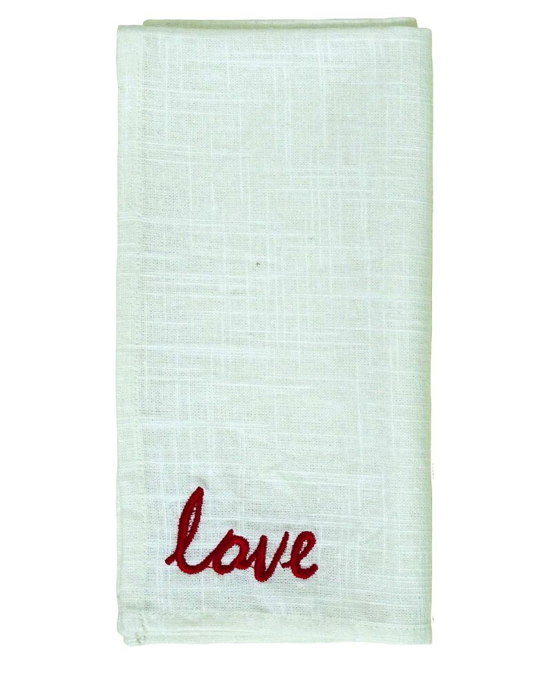 20" Table Cloth Napkins Set of 4 with Red Embroiderey (Off White)