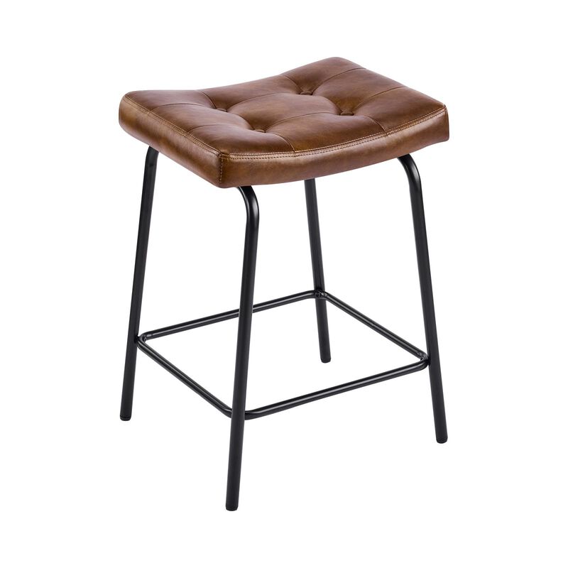HomeRoots Set of Two Faux Leather and Metal Counter Height Bar Chairs image number 3