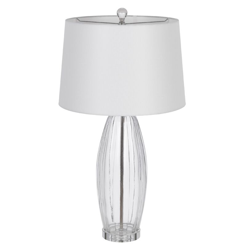 Table Lamp Set of 2, Bullet Shaped Clear Glass, Off White Drum Shade image number 3
