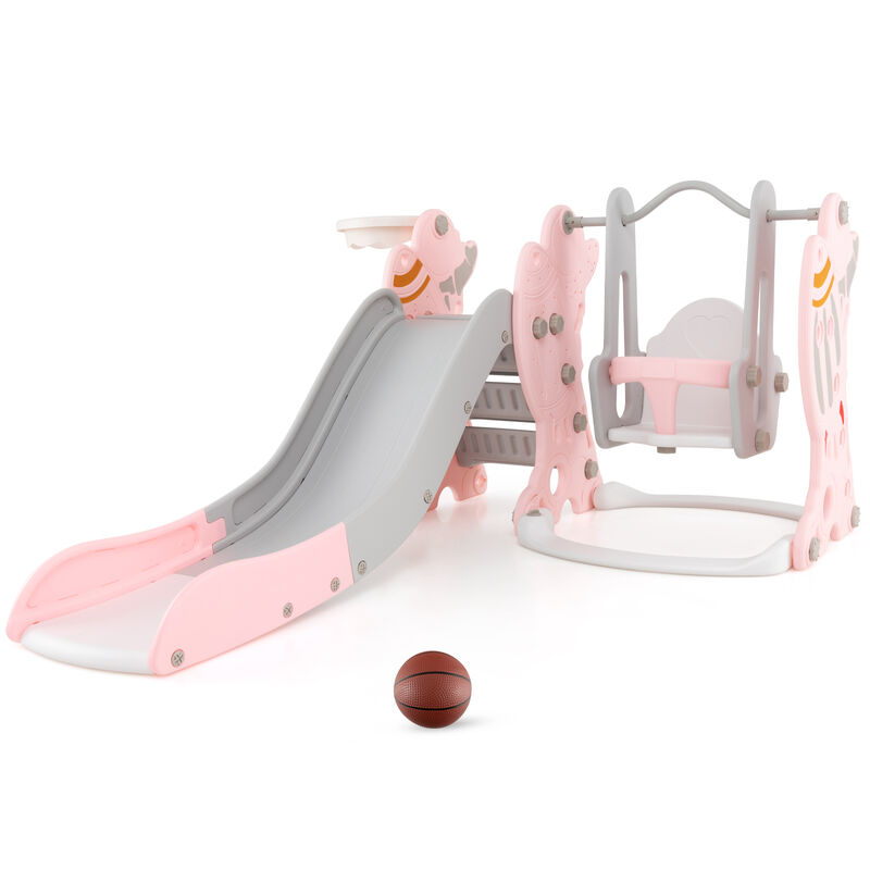 4-in-1 Slide and Swing Set for Kids with Basketball Hoop for Outdoor Play