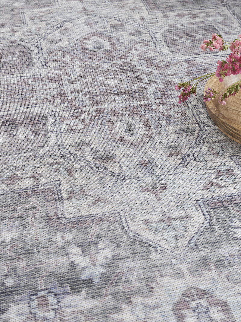 Machine Washable Series 1 SR101 Ivory/Gray 5'3" x Round Rug