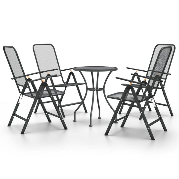 Troy 5pc Outdoor Foldable Dining Chair and Table Set, Mesh Gray Metal - Benzara