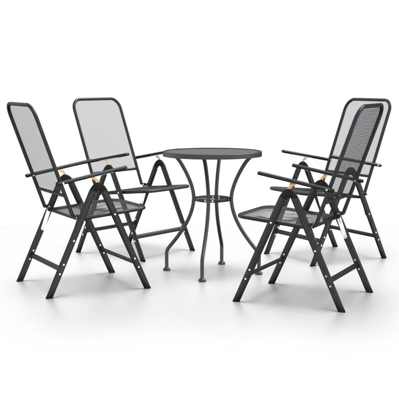 Troy 5pc Outdoor Foldable Dining Chair and Table Set, Mesh Gray Metal - Benzara
