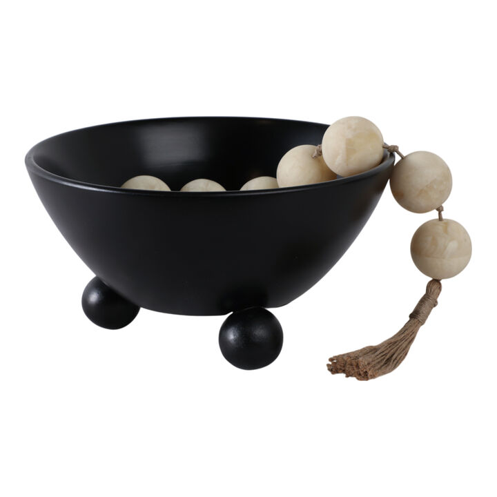 12" Bowl With Ball Feet, Black