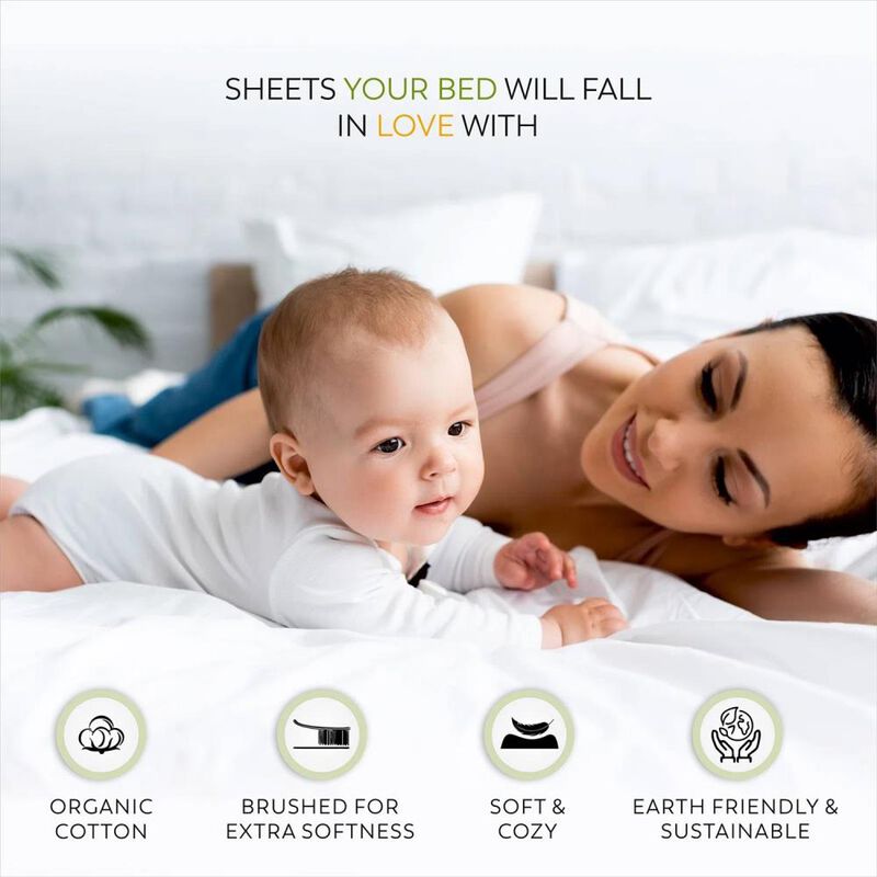 Hivvago Queen size White 100-Percent Certified Organic Cotton Sheet Set