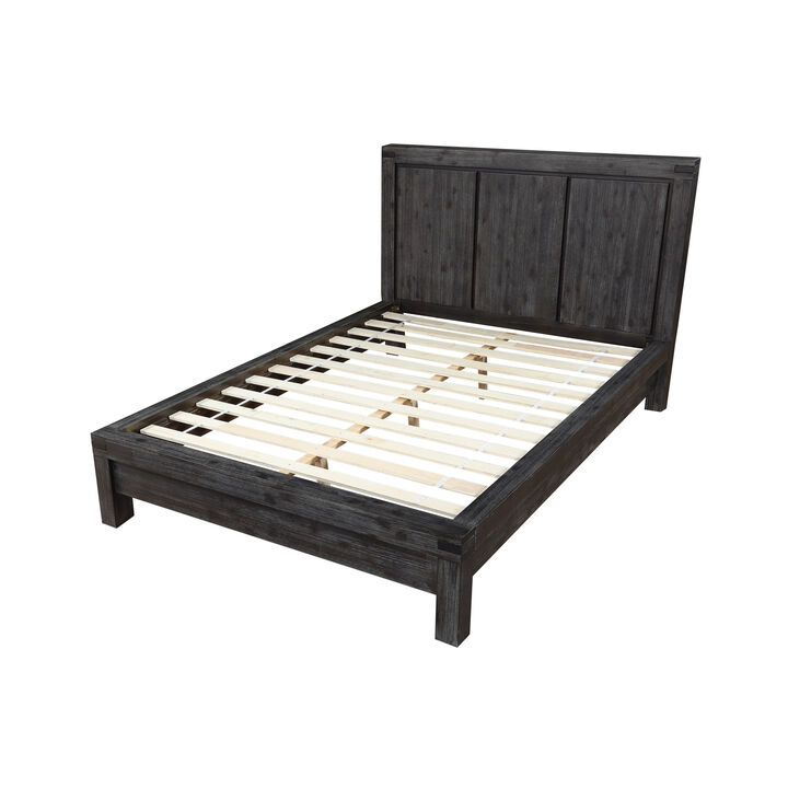 Gael California King Bed, Acacia Wood, Panel Headboard, Wire Brushed Gray - Benzara