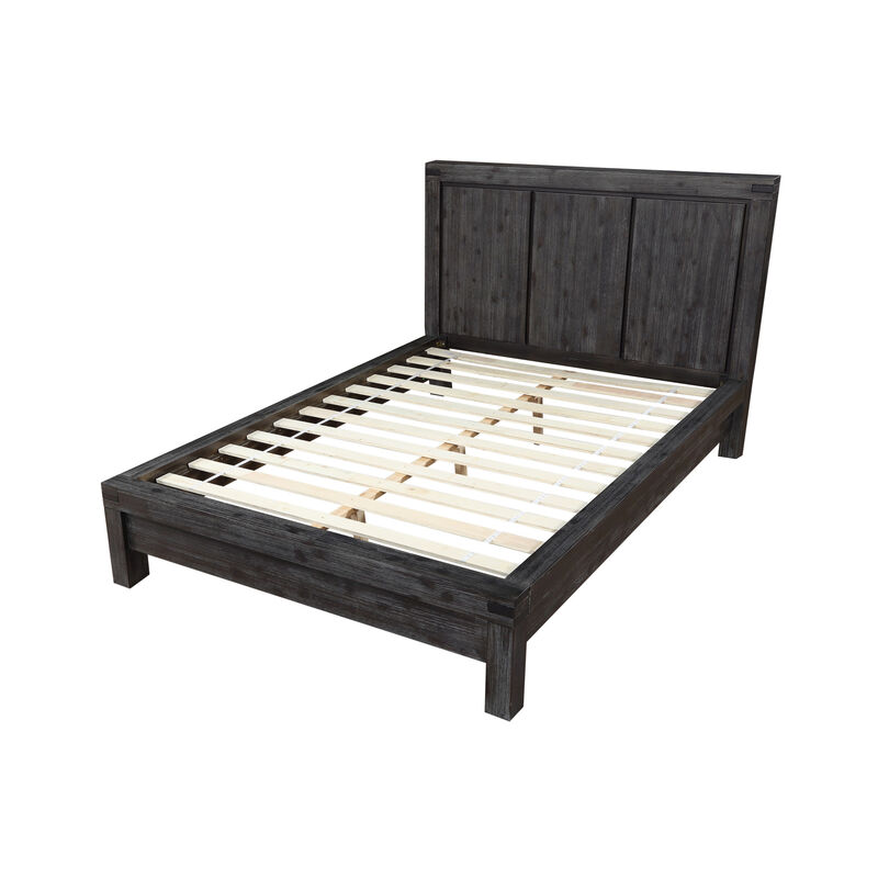 Gael California King Bed, Acacia Wood, Panel Headboard, Wire Brushed Gray - Benzara