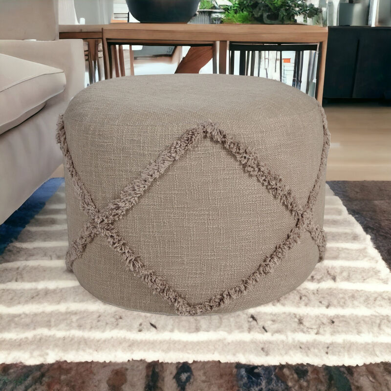 Cotton Cylinder Geometric Pouf Ottoman – Round Upholstered Footrest for Living Room