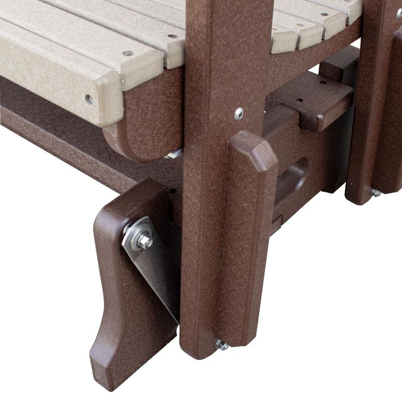 American Furniture Classics Two Seat Fan Back Glider with Drop Down Table/Cup Holder in Weatherwood