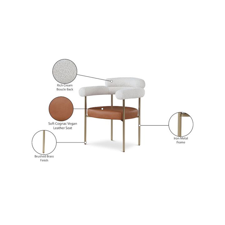 Meridian Furniture Blake Cognac Vegan Leather / Cream Boucle Fabric Dining Chair, Set of 2