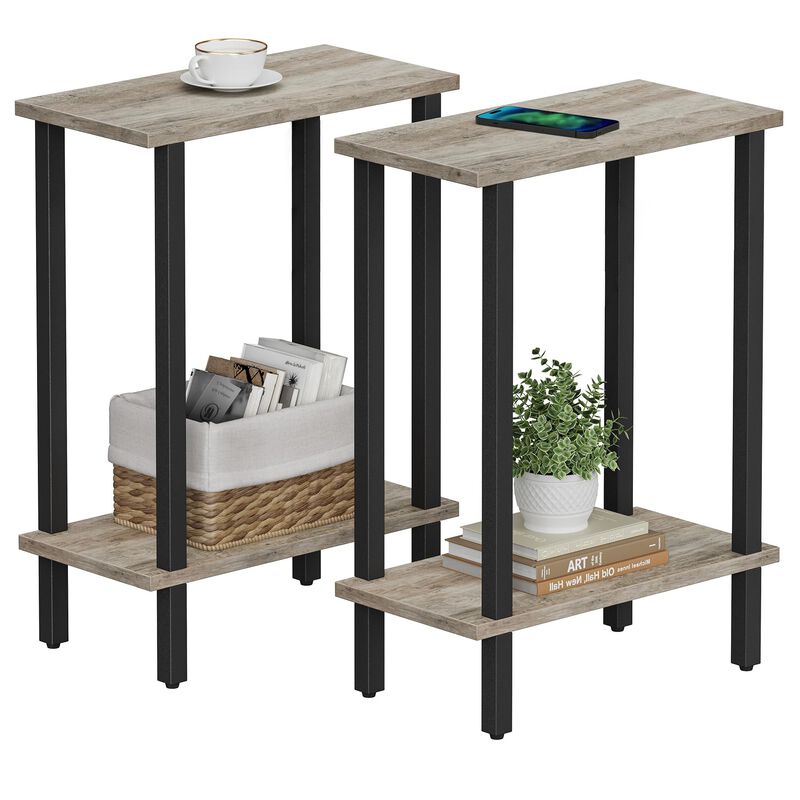 TUTOTAK Small Side Table, Narrow End Table, Set of 2, Skinny Sofa Table, Slim Nightstand, Couch Table, Living Room, Bed Room, Gr