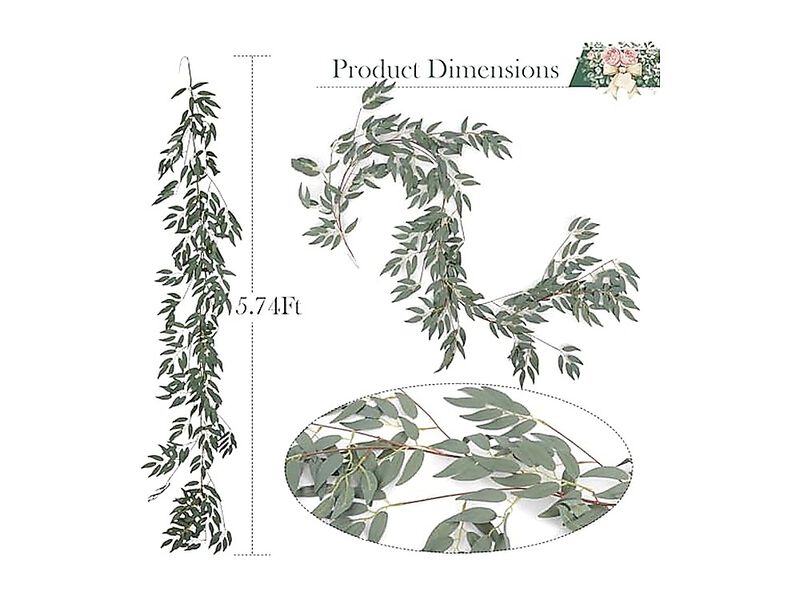 2 Pack Artificial Bamboo Greenery Garland Faux Silk Leaves Vines Fake Spring image number 2