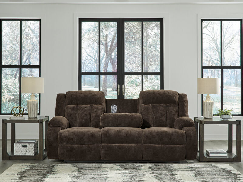 Greely Bend Power Reclining Sofa with Drop Down Table in Brown image number 2