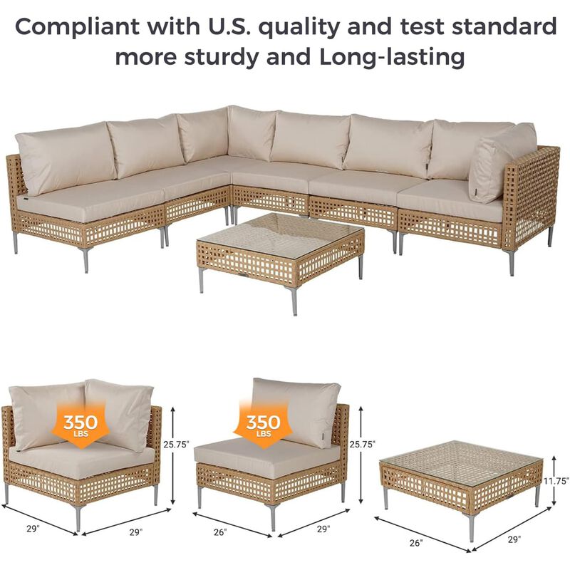 Mondawe Outdoor All Iron Detachable Rattan Corner Sofa Set,UV Resistant Waterproof Pad Sofa Set