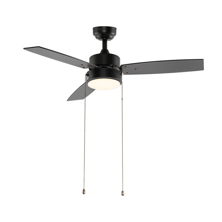 Blair 42" 1-Light Modern Minimalist 3-Speed Iron Height Adjustable Integrated LED Ceiling Fan with Pull Chains, Black