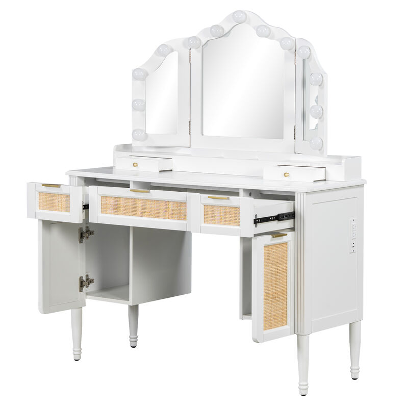 TATEUS Makeup Vanity Desk with Tri-Fold Mirror