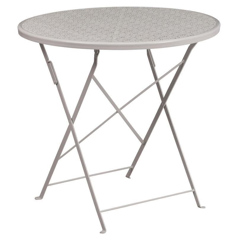Flash Furniture Commercial Grade 30" Round Light Gray Indoor-Outdoor Steel Folding Patio Table Set with 2 Round Back Chairs