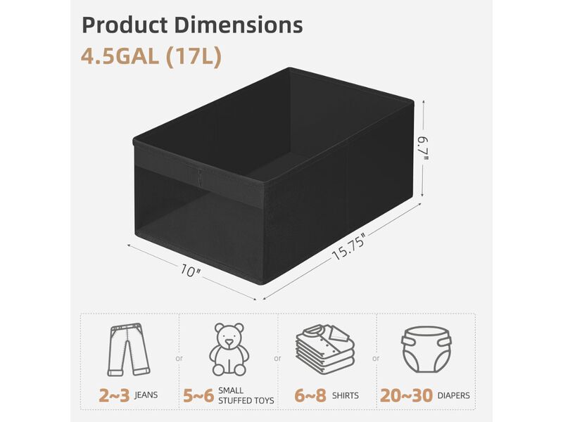 6 Pack Storage Bins with Clear Window Foldable Closet Shelf Organizer Black image number 2