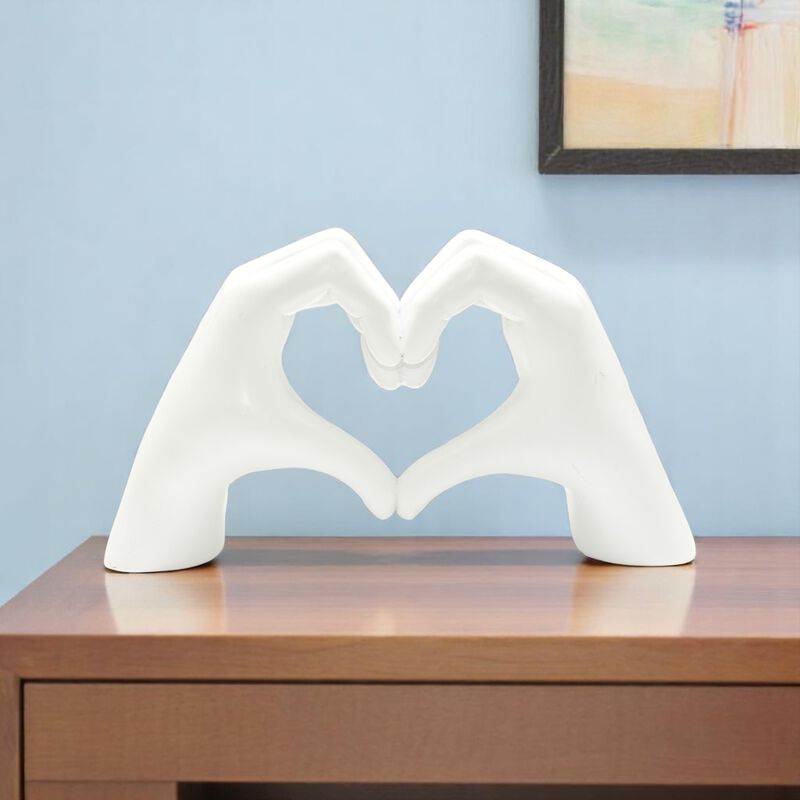 HomeRoots 4" White Resin Heart Hands Tabletop Sculpture image number 1