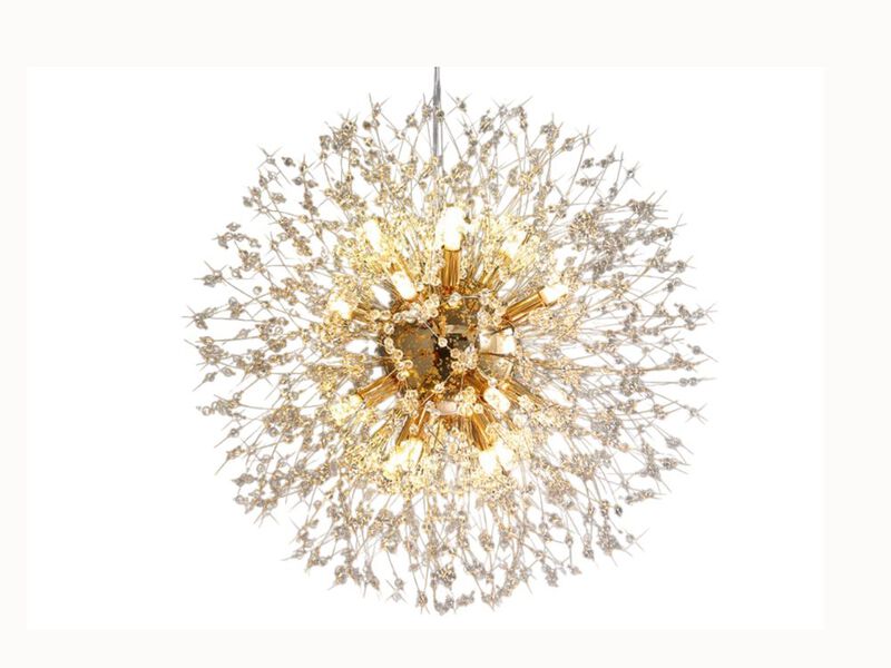 12-Light Gold Dandelion Crystal Chandelier &ndash; Firework Pendant for Dining Room, Bedroom & Entryway (G9 Bulbs Included)