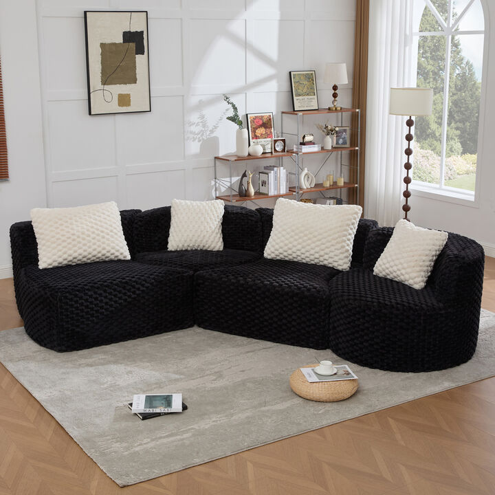Merax Modular Sofa with Deep Seating & Bubble Velvet Upholstery &ndash; Freely Configurable Sections