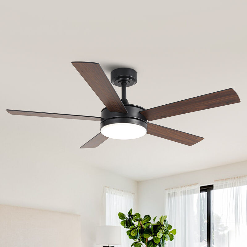 48 in. Smart Matte Black Integrated LED Ceiling Fan with APP Control and Remote