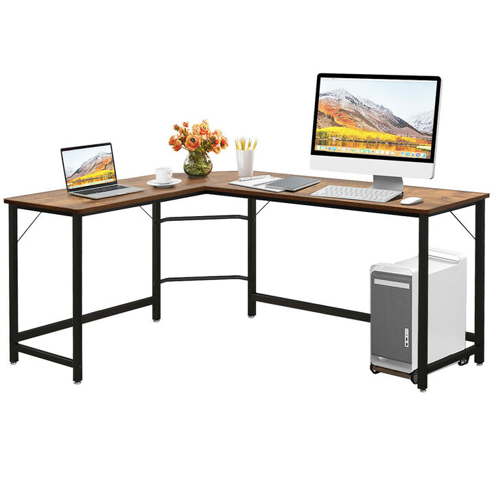 Costway L-Shaped Computer Desk Corner Workstation Study Gaming Table Home Office-Black