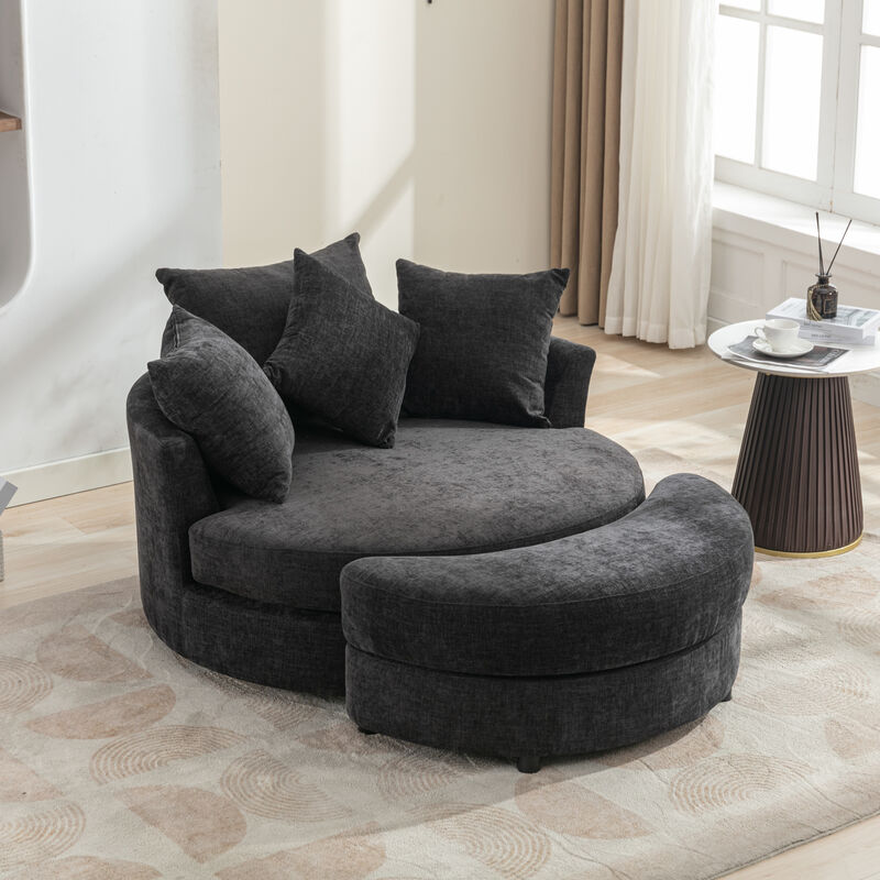 Merax 360&deg; Swivel Accent Barrel Chair with Storage Ottoman