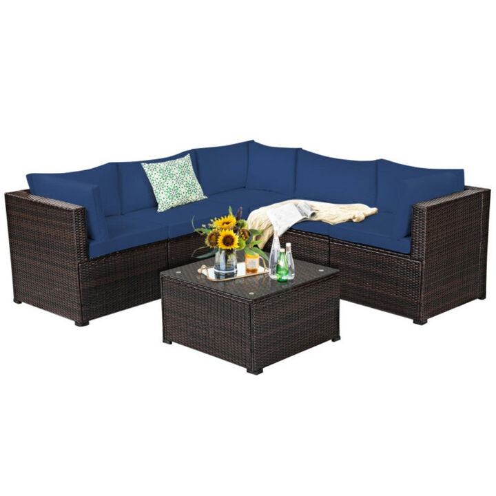 Mondawe 5 Pieces Patio Rattan Sectional Furniture Set with Cushions and Coffee Table
