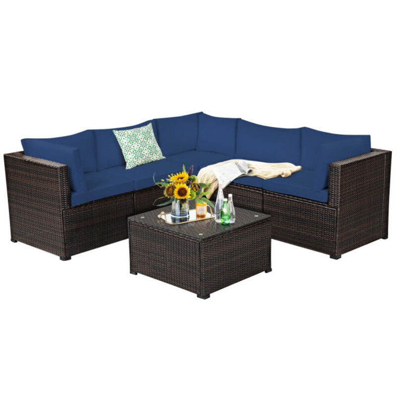 Mondawe 5 Pieces Patio Rattan Sectional Furniture Set with Cushions and Coffee Table