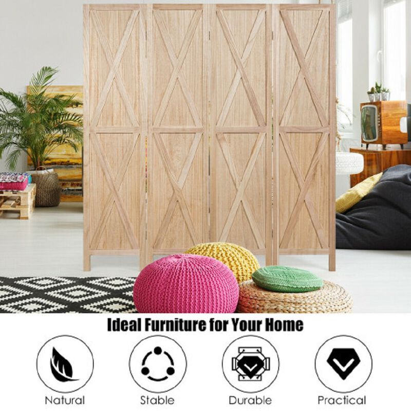 4 Panels Folding Wooden Room Divider