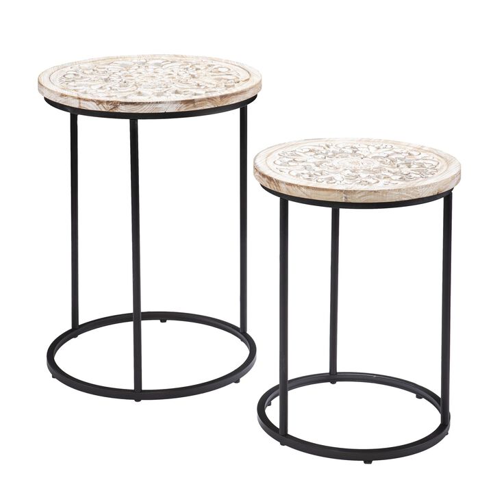 Homezia Set Of Two 25" White Solid Wood And Iron Square End Tables