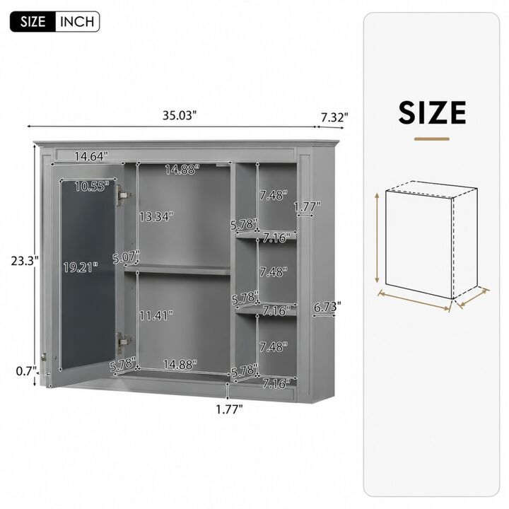 ELEMENT ACE 35 Inch Wall Mounted Medicine Cabinet with Mirror, Modern Bathroom Storage Cabinet with Adjustable Shelves, Towel Rod and Ample Storage Space