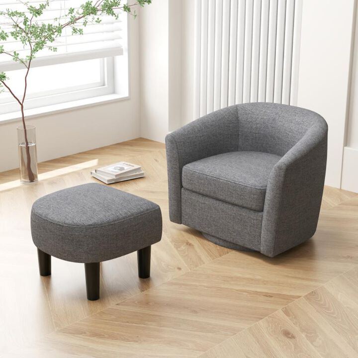 Hivvago Modern Club Swivel Accent Chair with Ottoman Footrest Curved Backrest