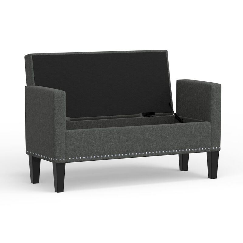 Rize Home 46 Storage Bench with Arms + Nailhead Trim - Dark Gray image number 2