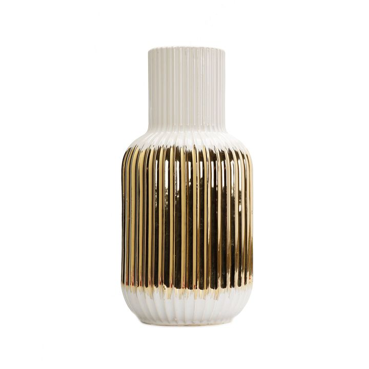 White Porcelain Vase Gold Striped Design - Medium