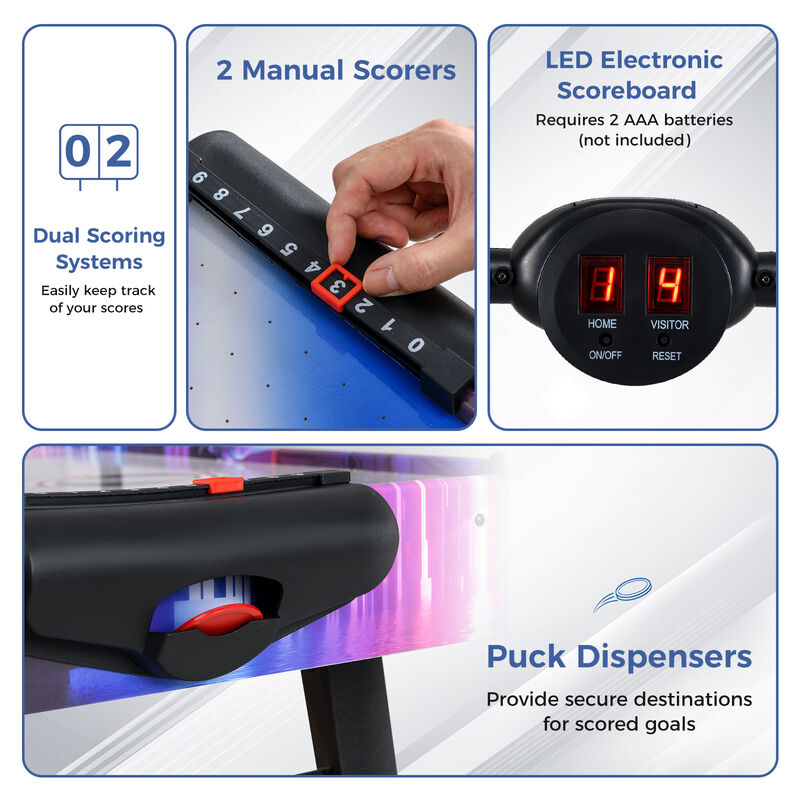 Air Hockey Table Game with LED Scoring Display and Powerful 12V Motor-White image number 6