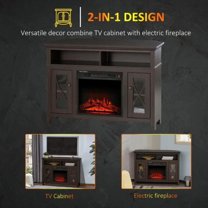Hivvago Espresso Electric Fireplace Mantel TV Stand w/ Adjustable Shelves 2 Storage Cabinets