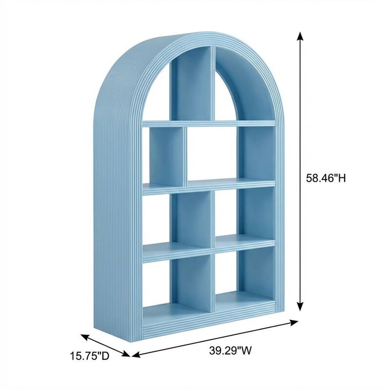 Red arched bookshelf with spacious shelves and nylon accents image number 3
