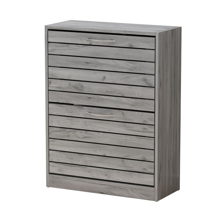 Modern Shoe Cabinet with 2 Flip Drawers, Freestanding Shoe Storage Cabinet, Shutter Design, Shoe Storage Organizer for Hallway Entryway Grey (22.4&rdquo;W x 9.4&rdquo;D x 29.5&rdquo;H)