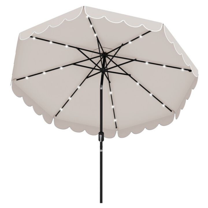9.3 Feet Solar Patio Umbrella with 24 LED Lights Vented Top and Ruffles