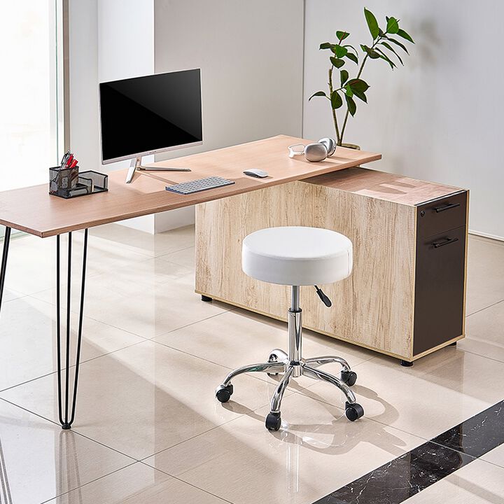 Round Swivel Rolling Stool with Wheels, Adjustable PU Leather Seat for Salon, Spa & Massage