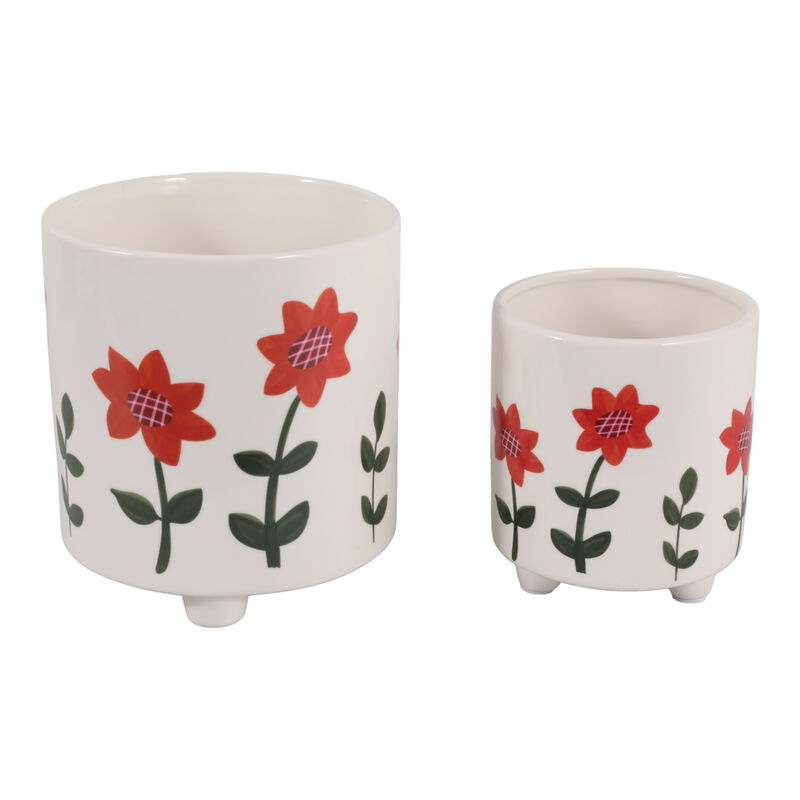 S/2 6/8" Orange Flowers Footed image number 0